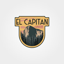 El Capitan Yosemite Logo Patch Travel Vector Illustration Design, Yosemite National Park Emblem Design