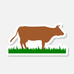 Poster - The cow is eating grass sticker icon