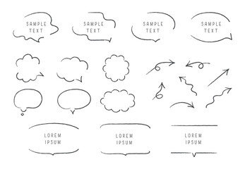Wall Mural - speech bubbles and arrows set. hand drawn vector illustration.