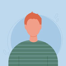 Red Headed Young White-skinned Man Portrait. Boy Head Silhouette With Short Hairstyle. Male Faceless Bust.