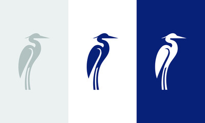 illustration of a silhouette of a bird. silhouette of a big blue crane standing and pointing to the right