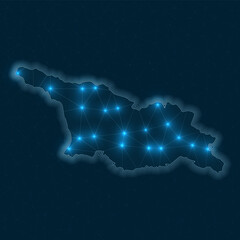 Fototapete - Georgia network map. Abstract geometric map of the country. Digital connections and telecommunication design. Glowing internet network. Superb vector illustration.