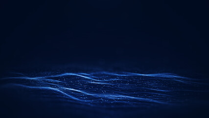 Fototapete - Abstract polygon wave background concept of interconnected dots and lines with a dark background and empty space above.