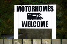 Motorhomes Welcome Sign At Entrance To Caravan Park