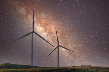 Wind Turbine and night sky in Ayrshire Scotland