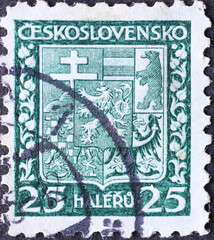 Wall Mural - Czechoslovakia Circa 1929: A postage stamp printed in Czechoslovakia showing the Czechoslovakia Coat of Arms