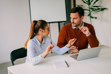 Wall Mural - Businesswoman discussing with her colleague at the meeting