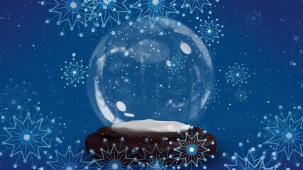 Wall Mural - animation of christmas snowflakes falling over snow globe on blue background