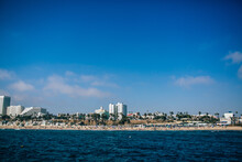 Mesmerizing View Of Santa Monica Seaside Beach With A Cityscape In The Background  In USA