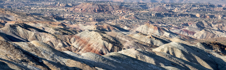 Canvas Print - Panoramic view of unique desert landscape with many sandstone buttes in Utah.