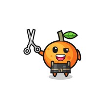 Mandarin Orange Character As Barbershop Mascot