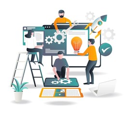 Poster - The team is designing the app and launching it on a rocket