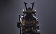 3D illustration of the upper body of a samurai wearing Japanese armor, holding a sword, and facing forward.