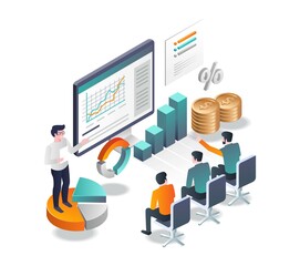 Aufkleber - Presentation on business investment in isometric illustration