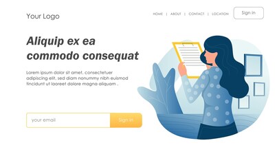 Poster - Isometric illustration concept. woman looking at writing on paper