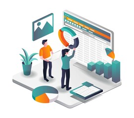 Poster - Compile pie charts in excel in isometric illustration