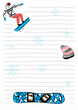 Vector layout an a6 notebook page in an uneven line. A snowboarder, his hat and snowboard are depicted. Concept decoration products of printing house on the theme of winter sports.