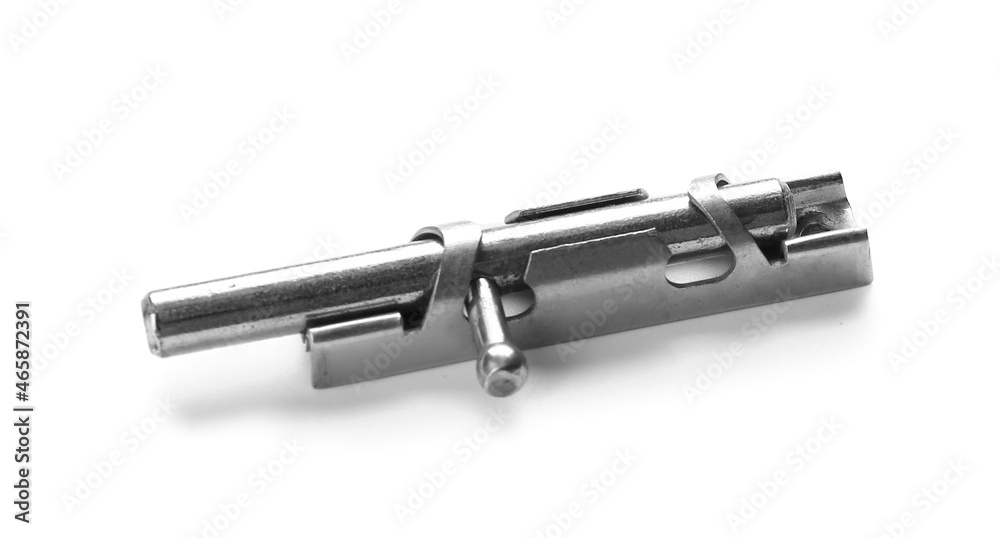 Metal door latch on white background