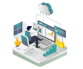 Aufkleber - Cloud data analysis and server investment
