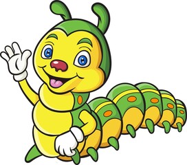 Wall Mural - Cartoon happy caterpillar on white background