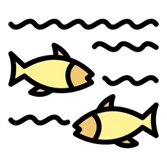 Poster - fish in lake icon. outline fish in lake vector icon color flat isolated