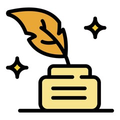 Poster - Feather ink bottle icon. Outline feather ink bottle vector icon color flat isolated