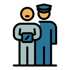 Poster - Prison man with guard icon. Outline prison man with guard vector icon color flat isolated