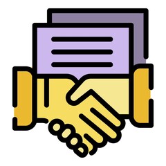 Poster - Notary judge handshake icon. Outline notary judge handshake vector icon color flat isolated
