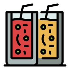 Sticker - Two glasses with a cocktail icon. Outline two glasses with a cocktail vector icon color flat isolated