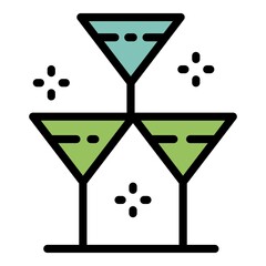 Poster - A glass on two glasses icon. Outline glass on two glasses vector icon color flat isolated
