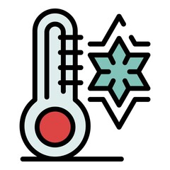 Poster - Snowflake and thermometer icon. Outline snowflake and thermometer vector icon color flat isolated