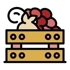 Poster - Box of grapes icon. Outline box of grapes vector icon color flat isolated