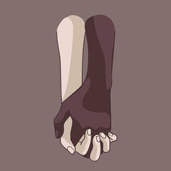 A handshake of a black and white people showing their diversity connection, friendship, cooperation, greeting, deal and agreement. Vector illustration