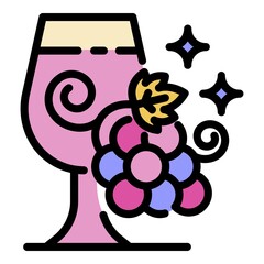 Poster - Glass and bunch of grapes icon. Outline glass and bunch of grapes vector icon color flat isolated
