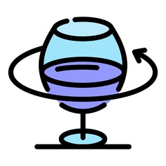 Poster - Turning a wine glass icon. Outline turning a wine glass vector icon color flat isolated