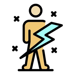 Poster - Man and lightning icon. Outline man and lightning vector icon color flat isolated
