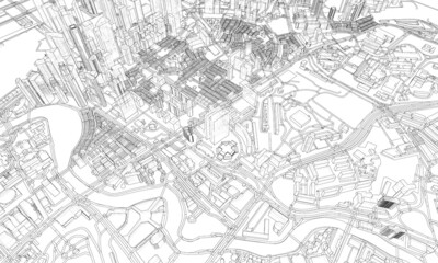 Poster - city view. buildings and streets. vector