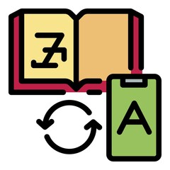 Poster - book smartphone translator icon. outline book smartphone translator vector icon color flat isolated