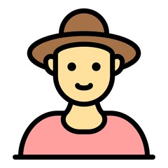 Poster - smiling farmer face icon. outline smiling farmer face vector icon color flat isolated