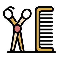 Poster - scissors groomer comb icon. outline scissors groomer comb vector icon color flat isolated