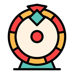 Sticker - Casino lucky wheel icon. Outline casino lucky wheel vector icon color flat isolated