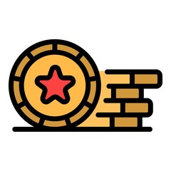 Poster - Lucky casino coins icon. Outline lucky casino coins vector icon color flat isolated