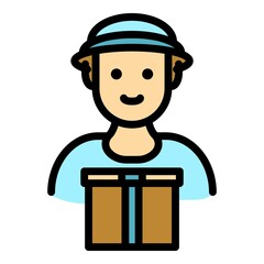 Poster - Courier box delivery icon. Outline courier box delivery vector icon color flat isolated