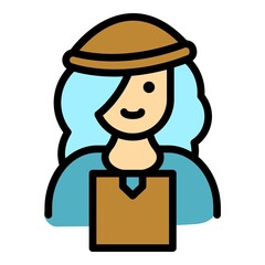 Poster - Woman courier delivery icon. Outline woman courier delivery vector icon color flat isolated