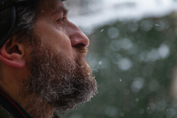 Profile of  man on winter day