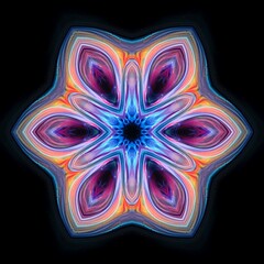 Wall Mural - Abstract colored neon flower on a black background. The element for the design is a luminous flower