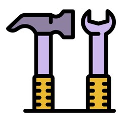 Poster - communications engineer hammer key icon. outline communications engineer hammer key vector icon colo