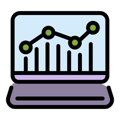 Poster - Engineer graph laptop icon. Outline engineer graph laptop vector icon color flat isolated