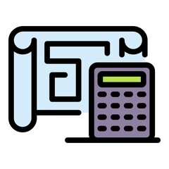 Poster - Engineer calculator icon. Outline engineer calculator vector icon color flat isolated