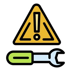 Poster - Attention wrench engineer icon. Outline attention wrench engineer vector icon color flat isolated